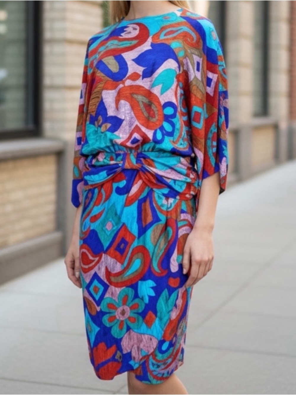 Vintage Designer Frank Massandrea 100% Silk Dress Mixed Print Multicolor SZ 4